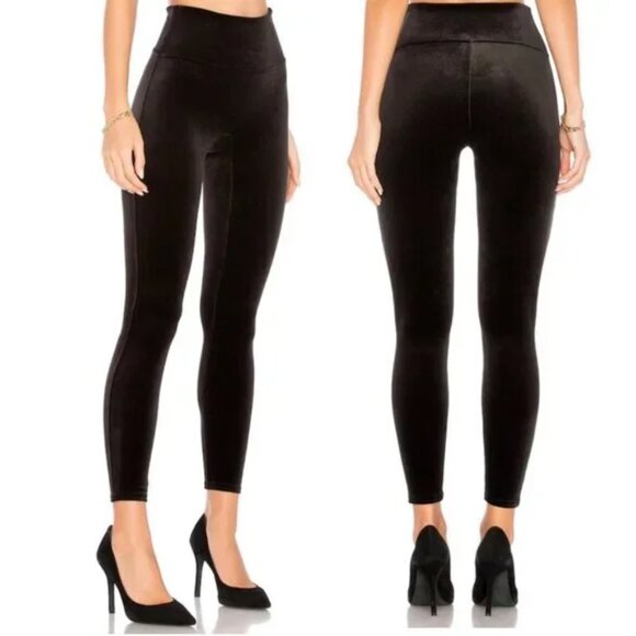 Spanx Black Velvet Velour Leggings XL High Waist Stretch Tummy Control Holiday - Picture 2 of 16